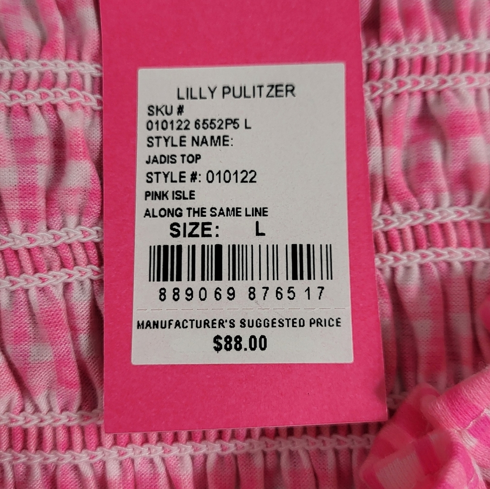 Lilly Pulitzer Jadis Top Pink Isle Along the Same Line Gingham Strapless Top L - Picture 6 of 7